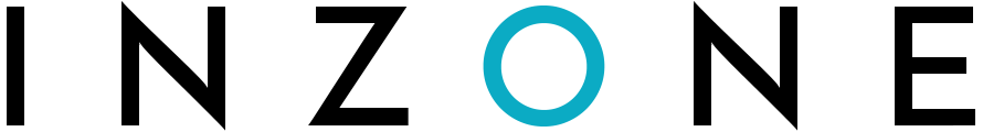 Inzone Design logo with the lettering in black and the letter "O" in turquoise.